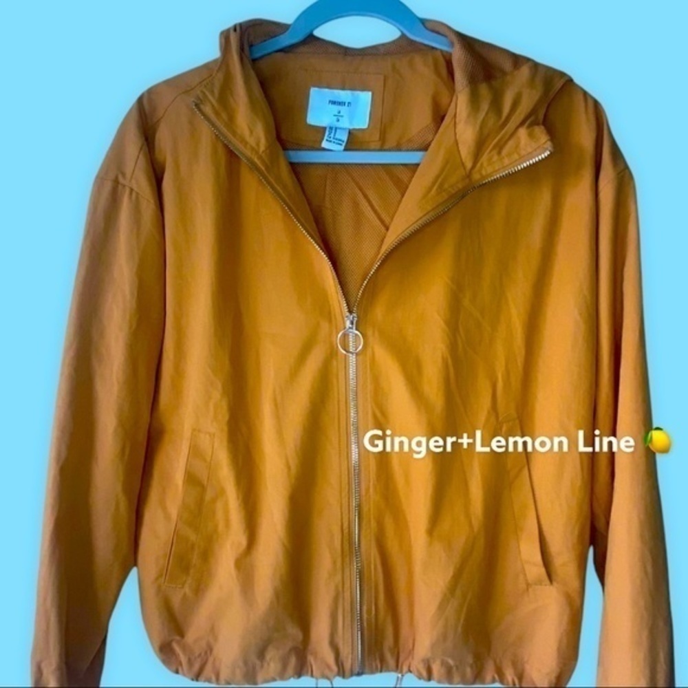 FOREVER 21 Yellow Windbreaker Jacket with Hood Small EUC - Picture 3 of 13